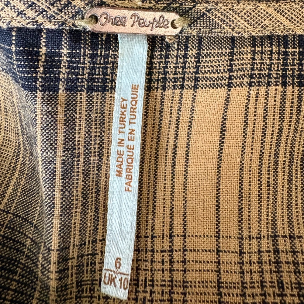 Free People Tan and Black Plaid Long Sleeve Dress - Picture 7 of 7